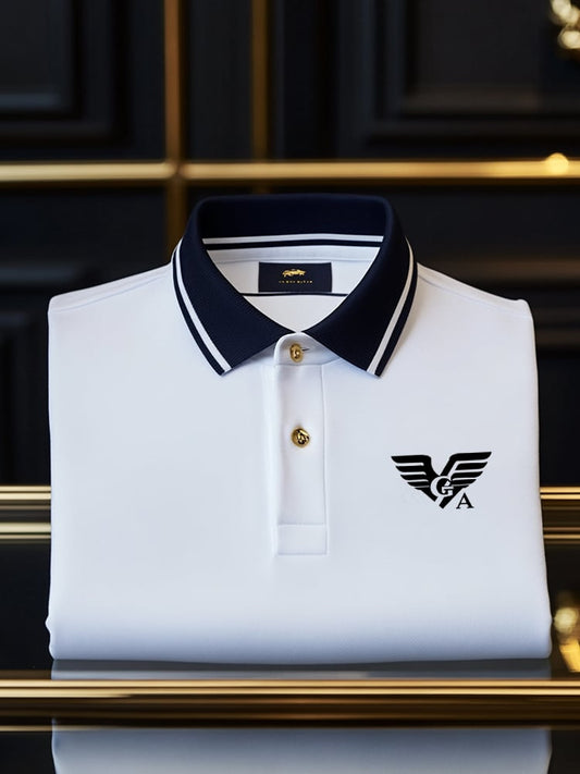 Men's Classic Business Check Logo Button Short Sleeve Polo Shirt