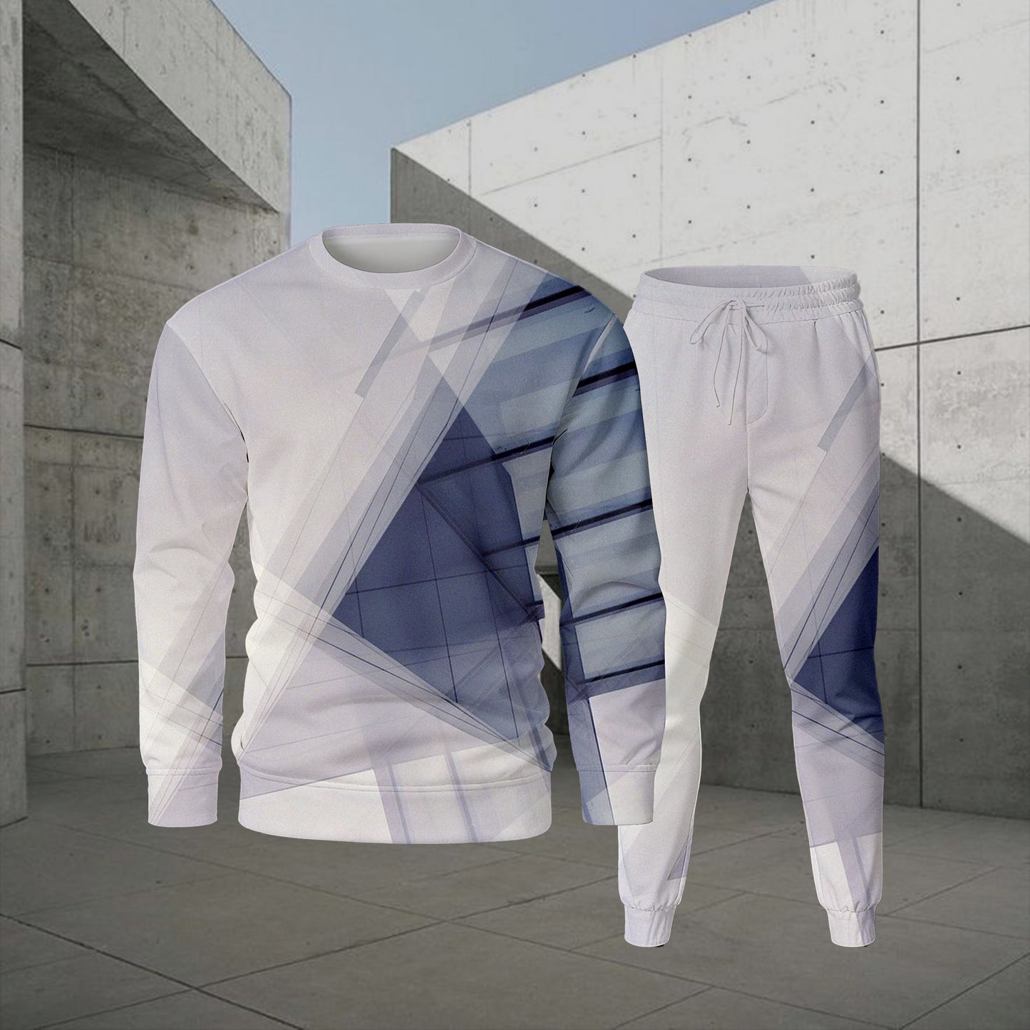 Men's Casual Color Matching Printed Round-Neck Long-Sleeve Sweatshirts Trousers Two-Piece Set