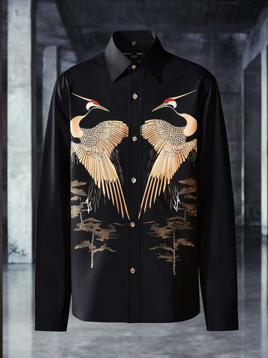 Men's Satin Luxe Print Long Sleeve Button Shirt