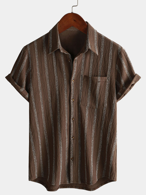 Men's Summer Striped Pocket Button Up Short Sleeve Hawaiian Shirt