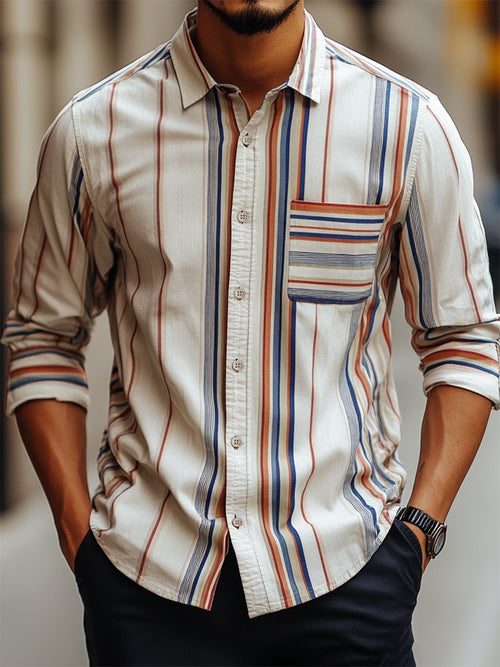 Men's Casual Striped Long Sleeve Shirt