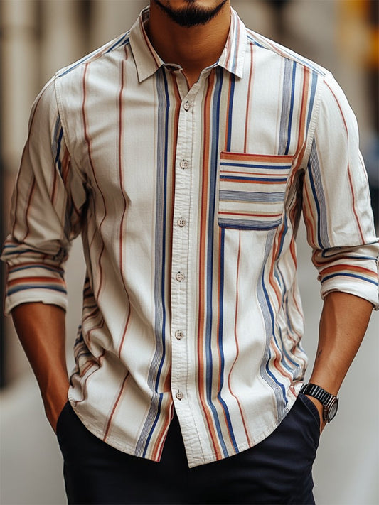 Men's Casual Striped Long Sleeve Shirt