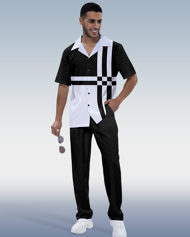 Rianmond Men's Check Print Short Sleeve Walking Suit 211