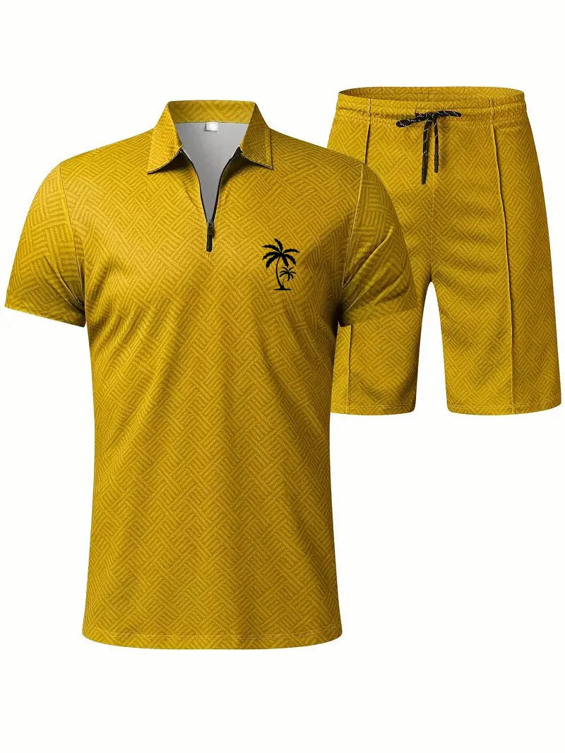 Suitmens Men's Daily Casual Collar Zipper Polo Shirt Set 214