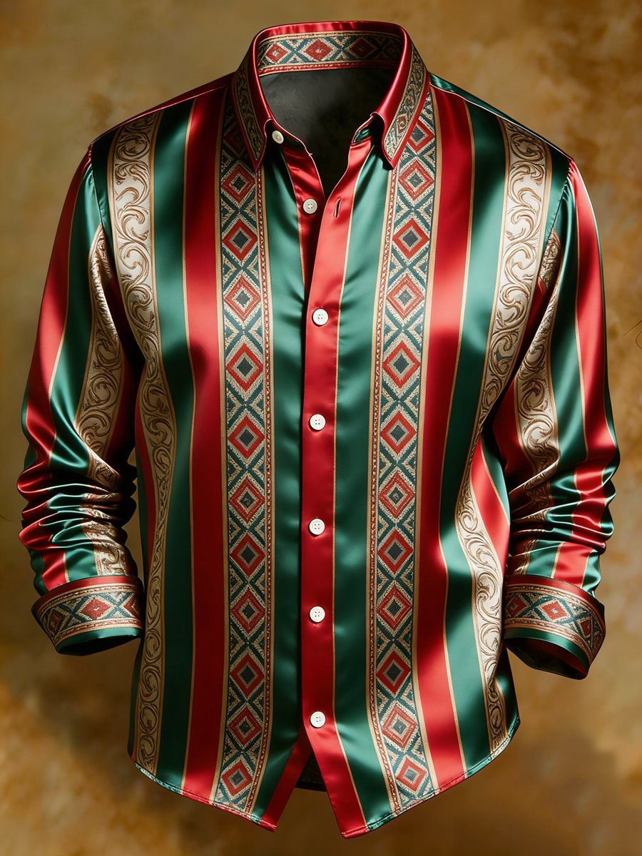 Men's luxury business striped print long-sleeved shirt
