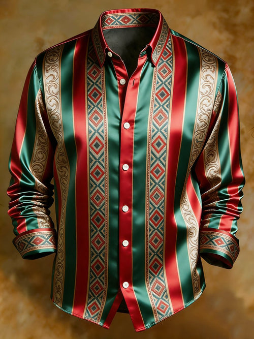 Men's luxury business striped print long-sleeved shirt
