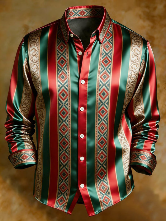 Men's luxury business striped print long-sleeved shirt