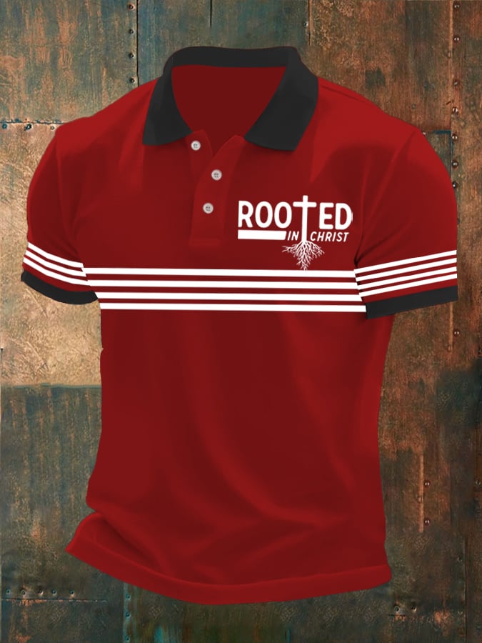Men's Faith Printed Button Design Polo Shirt