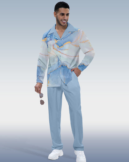 Men's Gradient Print Long Sleeve Shirt Walking Suit 467