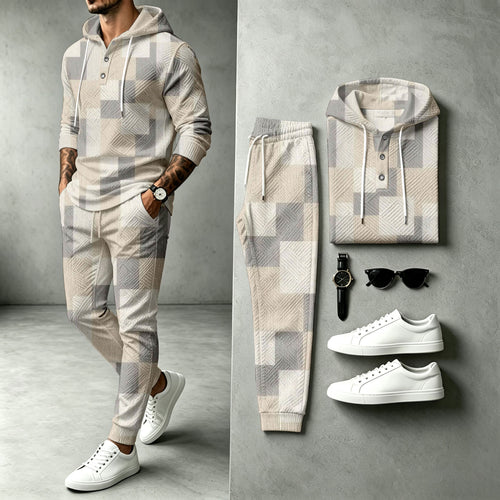 Men's Color-Blocked Hooded Sweatshirt and Pants Set