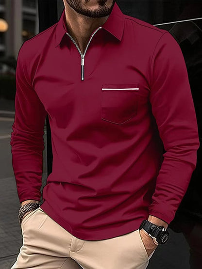 Sports Casual Slim Fit Long Sleeve Half Zip Polo Shirt