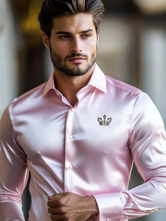 Men's Luxury Pink Fashion Long Sleeve Shirt