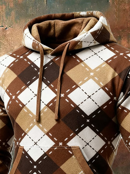 Men's Retro Distressed Color Block Print Casual Long Sleeve Sweatshirt