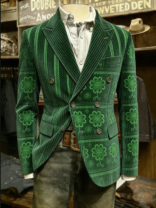 Men's Vintage Shamrock St Patrick's Day Pattern Print Casual Jacket