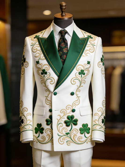 Men's Luxury St. Patrick's Day Shamrock Print Suit Jacket