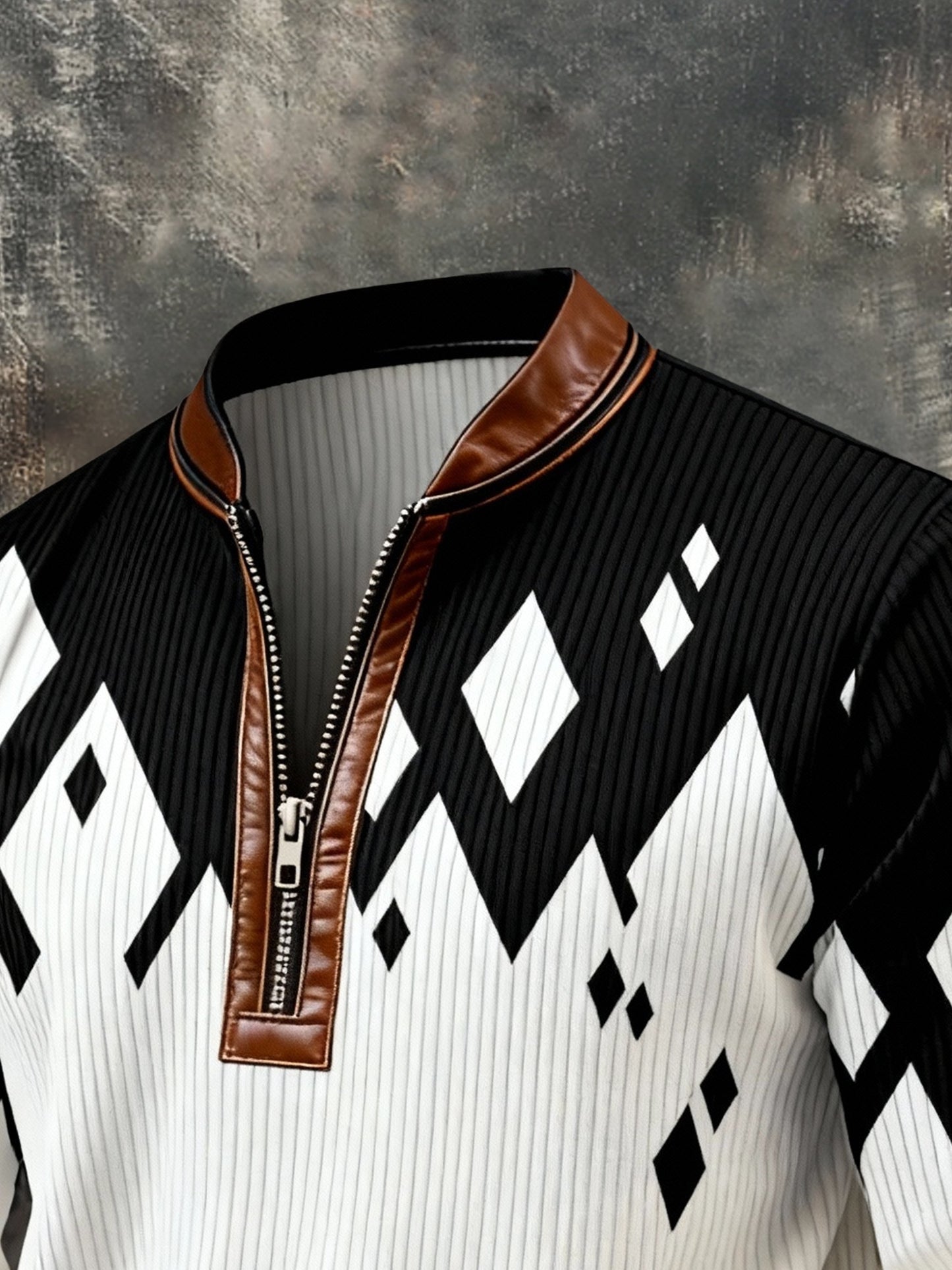 Men's Vintage Color-Block Printed Zip-Up Hoodie