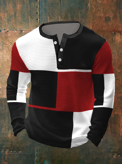 Men's Casual Contrast Waffle Henley