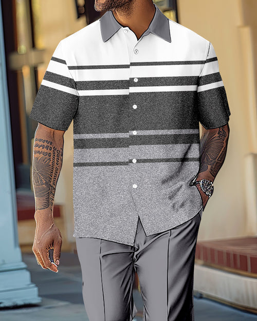 Men's Gradient Color Block Short Sleeve Shirt Walking Suit 1114
