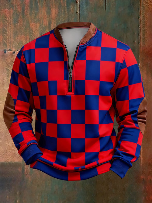 Men's Retro Bauhaus Geometric Style Print Quarter Zip Sweatshirt
