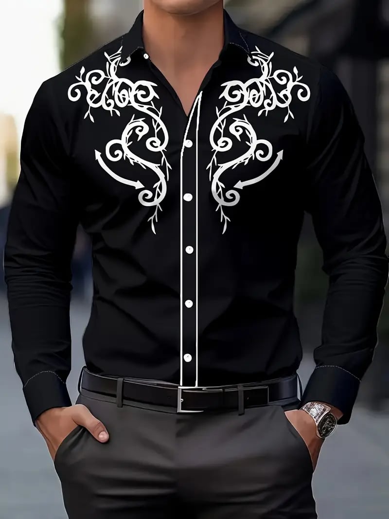 Men's Street Style Business Casual Printed Long Sleeve Shirt