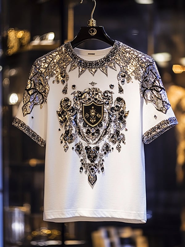Men's Business Luxury Printed  Cotton Short Sleeve T-Shirt