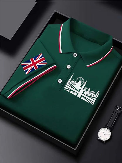 Men's UK graphic print short sleeve business polo shirt