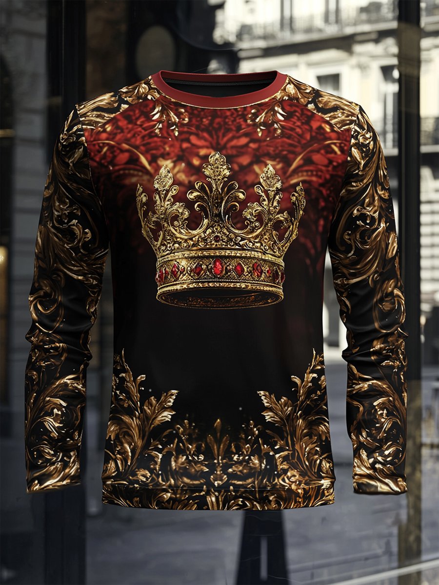 Men's Luxe Crown Print Long Sleeve T-Shirt