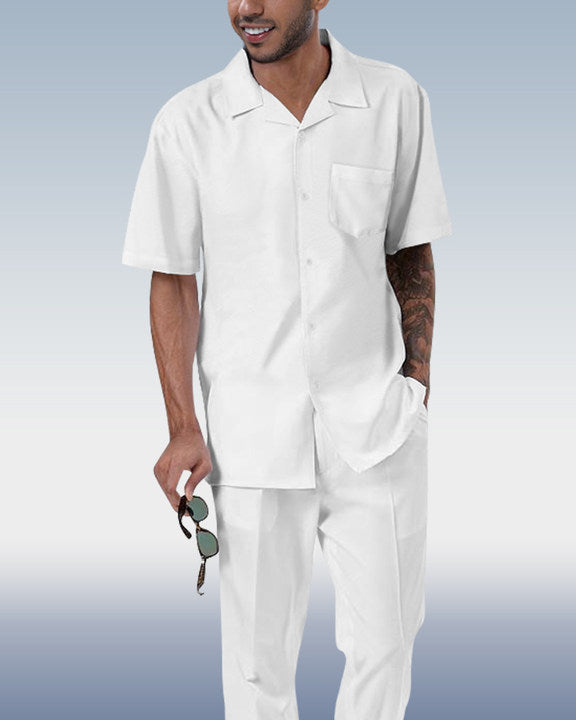 Rianmond Men's Solid Color Short Sleeve Shirt Walking Set 4 Colors 373