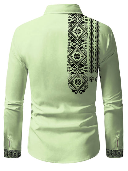 Men's Street Style Business Casual Ethnic Printed Long Sleeve Shirt