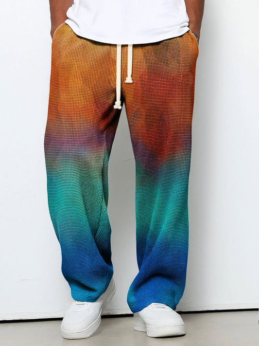 Men's Geometric Gradient Art Printed Waffle Casual Pants