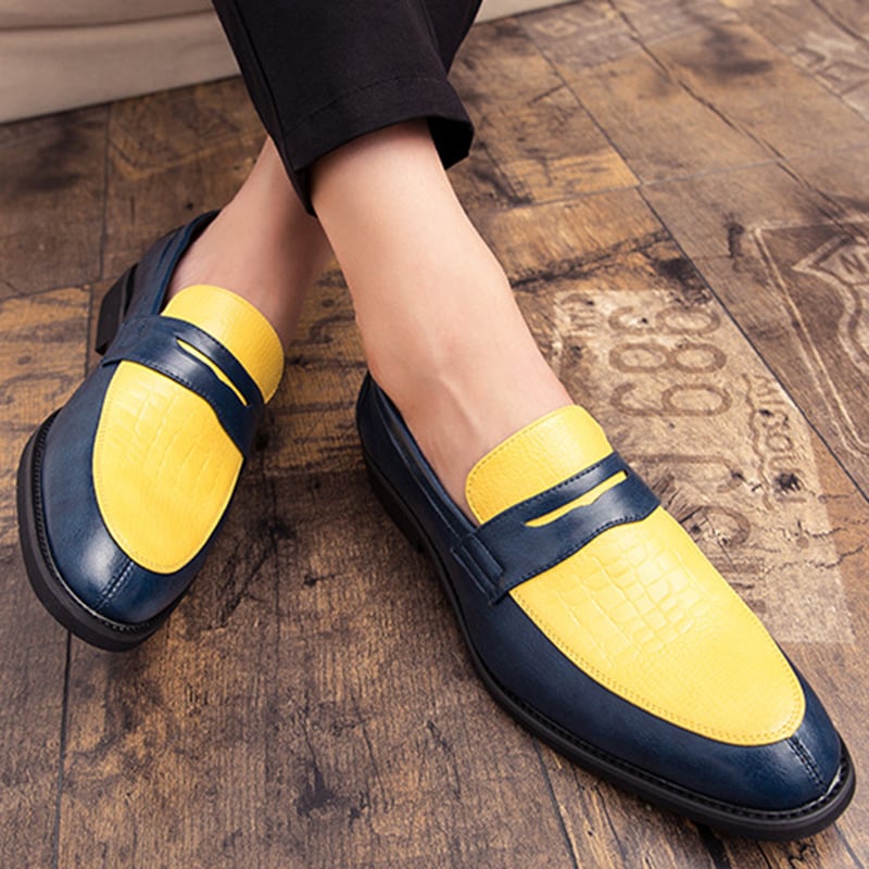 Fashionable British Style Casual Color Contrast Leather Shoes
