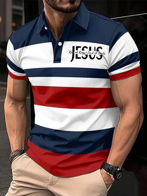 Men's Jesus Print Polo Shirt