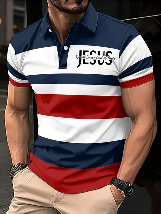 Men's Jesus Print Polo Shirt