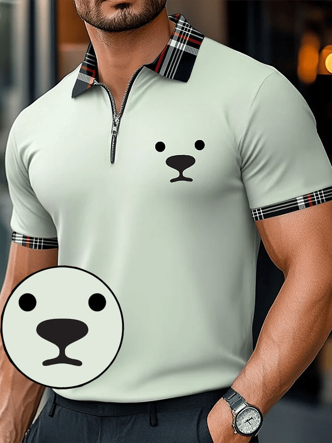 Men's Retro Expression Design Printed Casual Comfortable And Breathable Polo Shirt