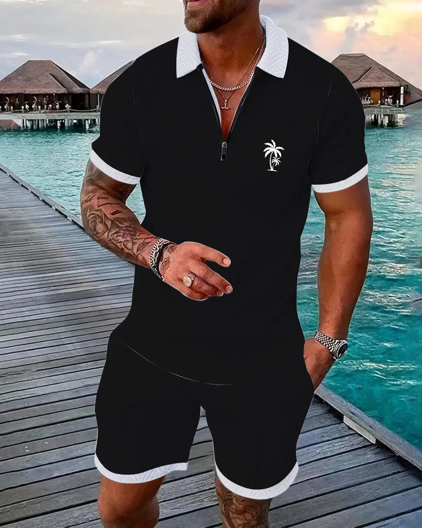 Suitmens Men's Daily Casual Collar Zipper Polo Shirt Set 213