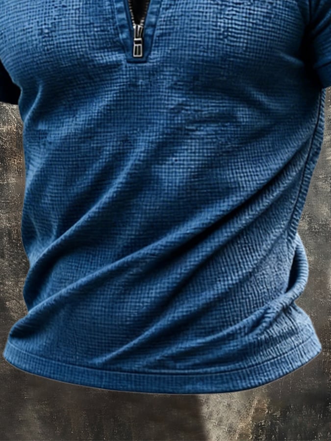 Men's Retro Zipper Waffle T-Shirt