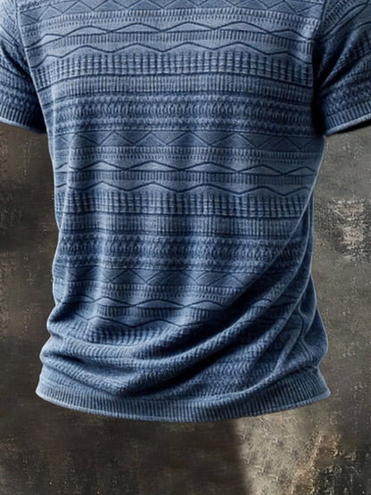 Men's Retro-Style Crew Neck Short-Sleeve Top with Unique Texture