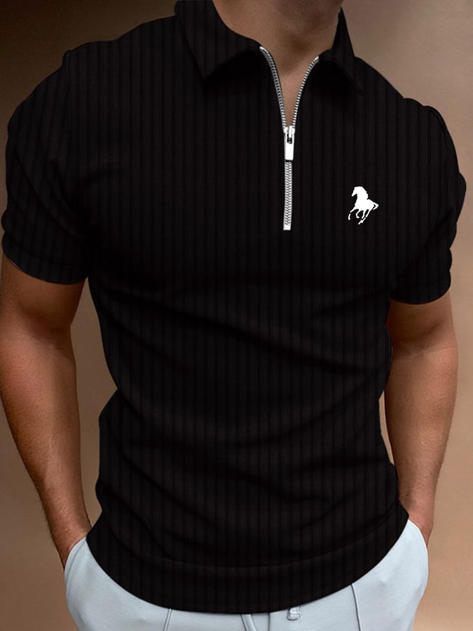 Men's Horse Print Casual Polo Shirt