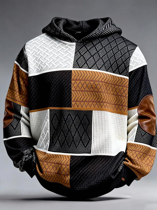 Men's Retro Color Block Print Zipper Sweatshirt