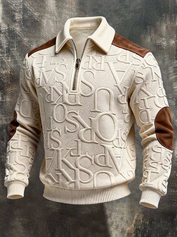 Men'S Textured Paneling And Color-Block Long-Sleeved Sweatshirt