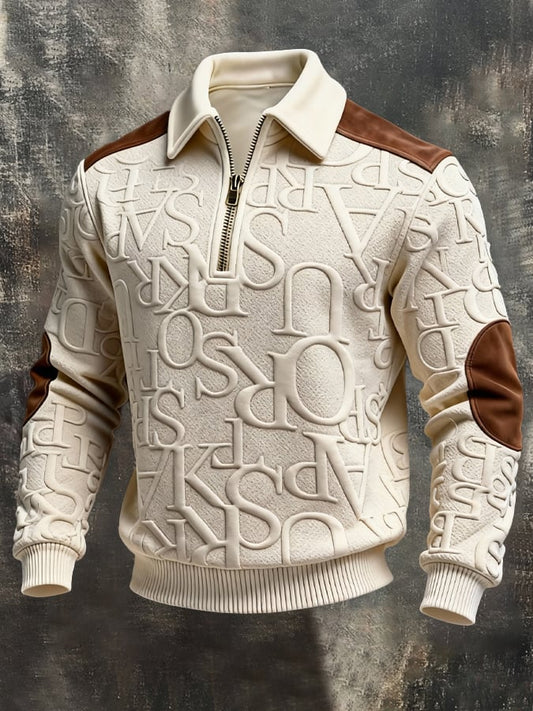 Men'S Textured Paneling And Color-Block Long-Sleeved Sweatshirt