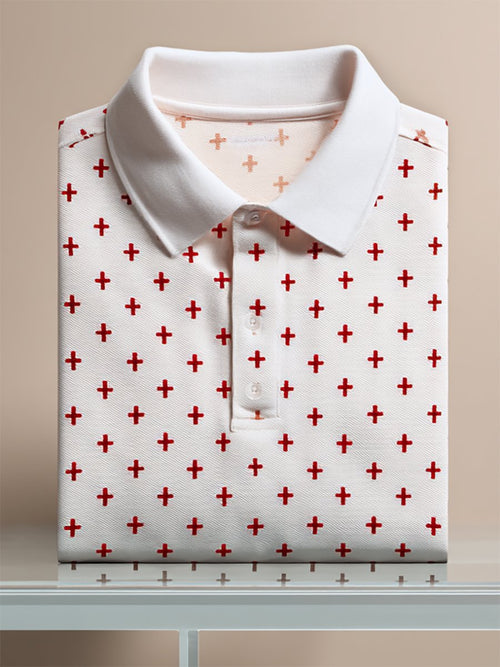 Men's Business Casual Cross Faith Art Button Short Sleeve Polo Shirt