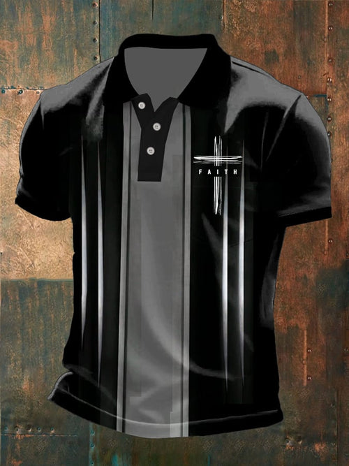Men's Faith Printed Button Design Polo Shirt