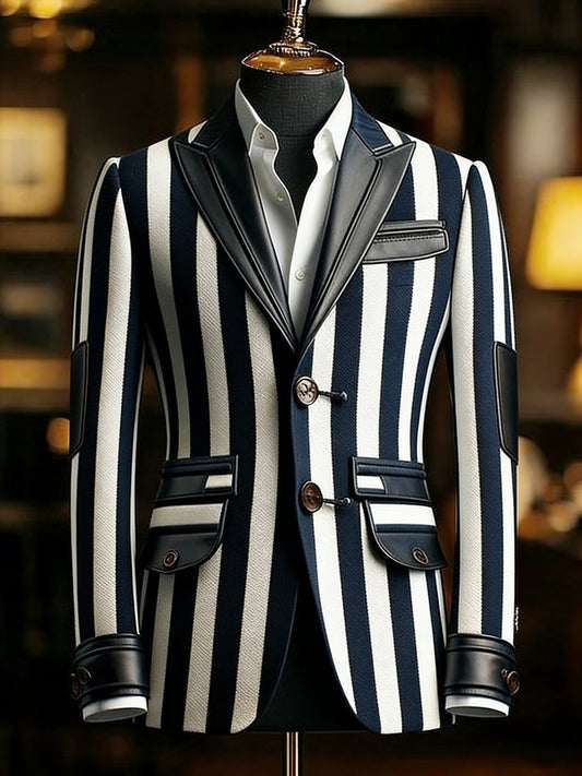 Men's Vintage Commemorative Edition Navy Striped Suit Jacket