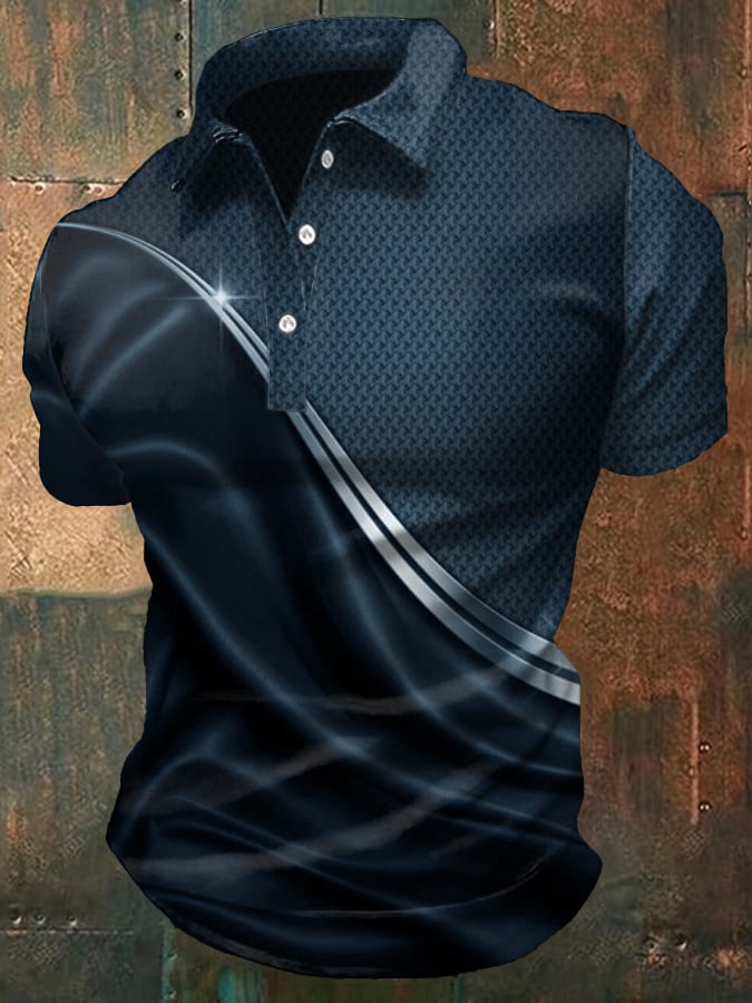 Men'S Casual Gradient Business Style Short-Sleeved Polo Shirt