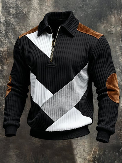 Men'S Vintage Style Color-Block Long-Sleeved Sweatshirt