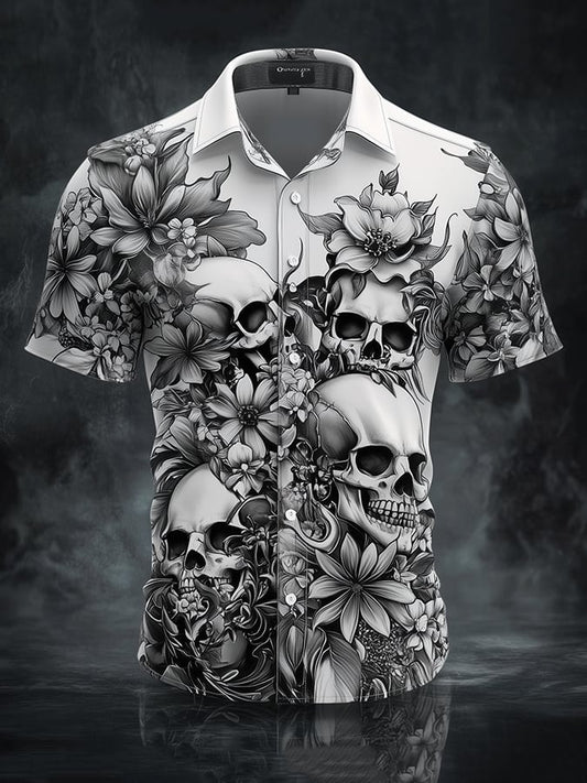 Men's Dark Exquisite Skull Floral Shirt
