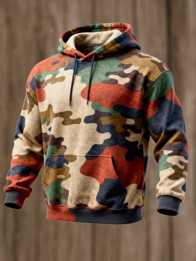 Men's Retro Distressed Color Block Print Casual Long Sleeve Sweatshirt