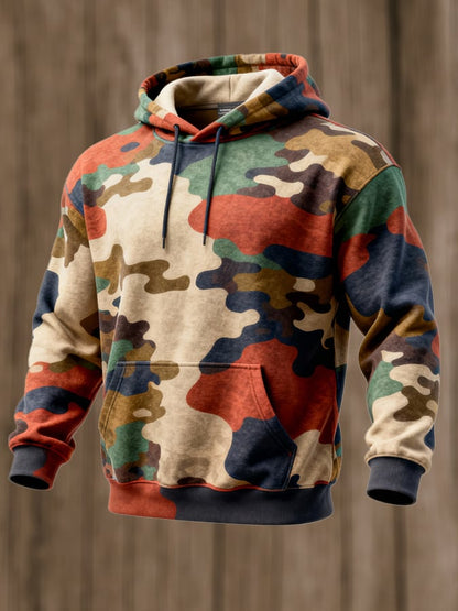 Men's Retro Distressed Color Block Print Casual Long Sleeve Sweatshirt