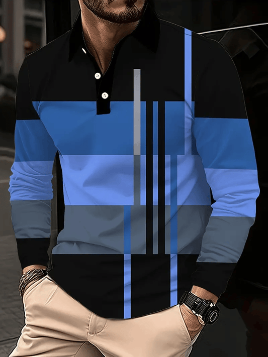 Men's Business Casual Striped Long-Sleeved Polo Shirt